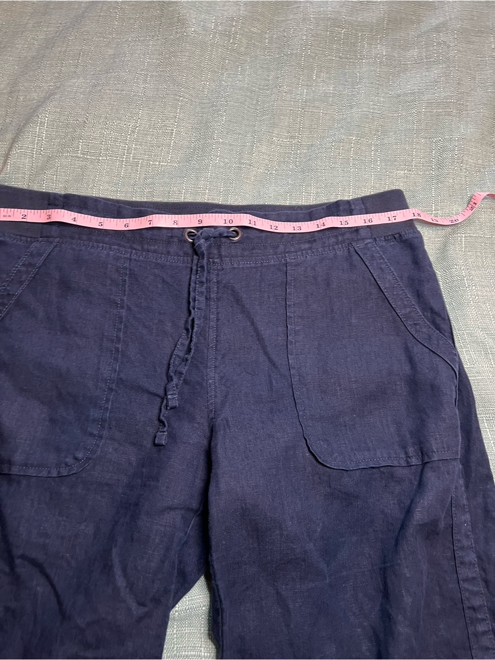 Athleta Straight Leg Linen Pants Navy Patch Pockets Size 12 - Picture 6 of 8